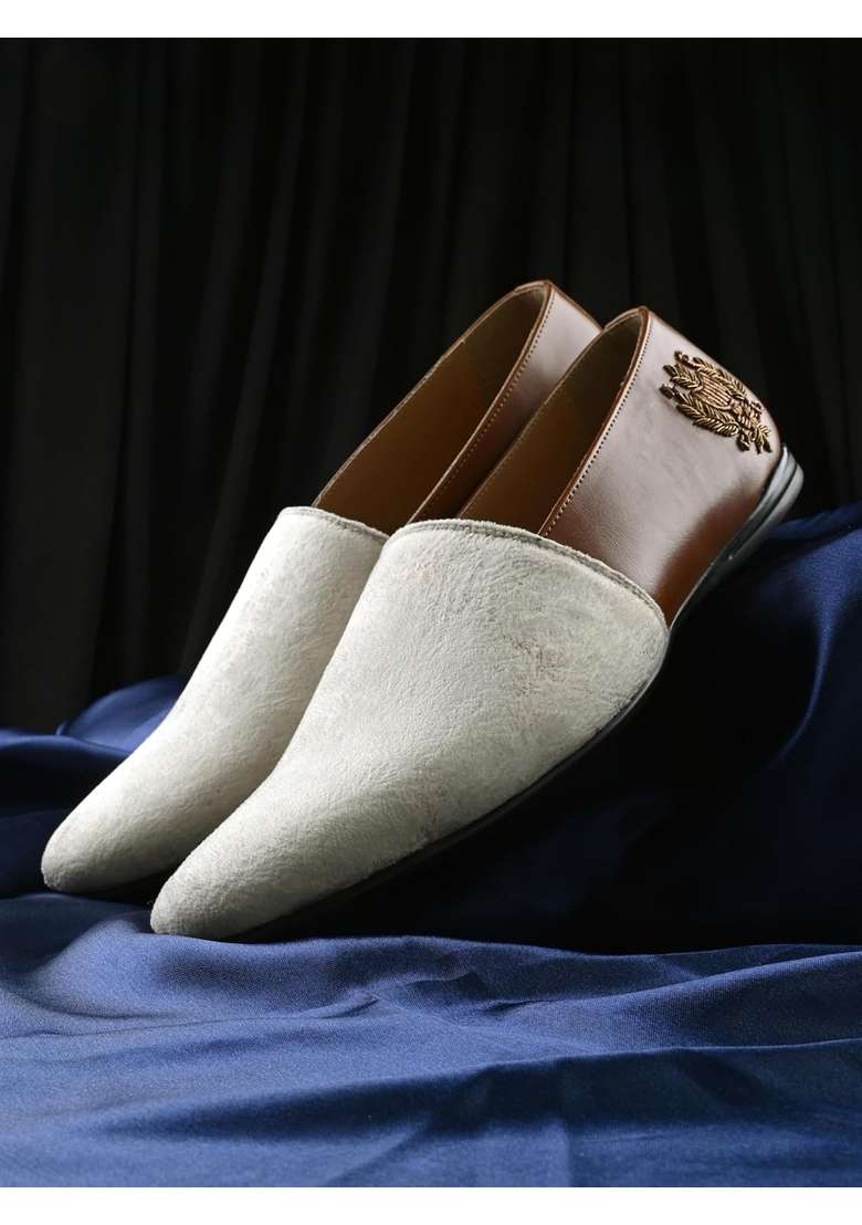 San Frissco Beige Mens Loafers Monk Shoes with Buckle Detail Casual Slip on Ethnic Mojaris Soft Cushioned - Indya
