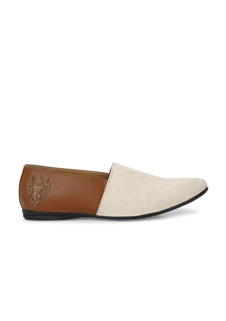 San Frissco Beige Mens Loafers Monk Shoes with Buckle Detail Casual Slip on Ethnic Mojaris Soft Cushioned - Indya
