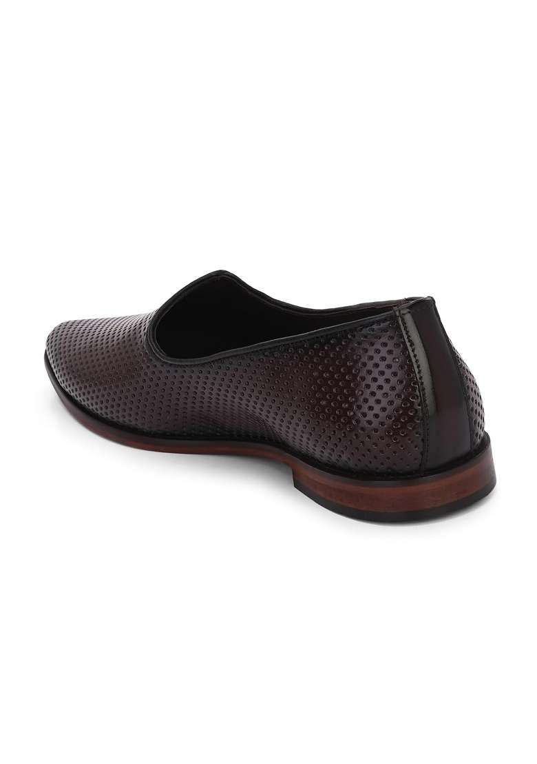 HITZ Mens Brown Leather Slip on Ethnic Shoes - Indya