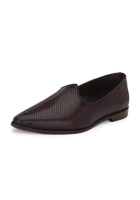HITZ Mens Brown Leather Slip on Ethnic Shoes