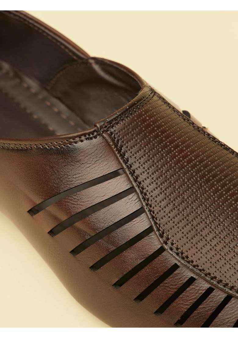 Manyavar Brown Mens Loafers Style Self Design Shoes Ethnic Juttis and Mojaris - Indya