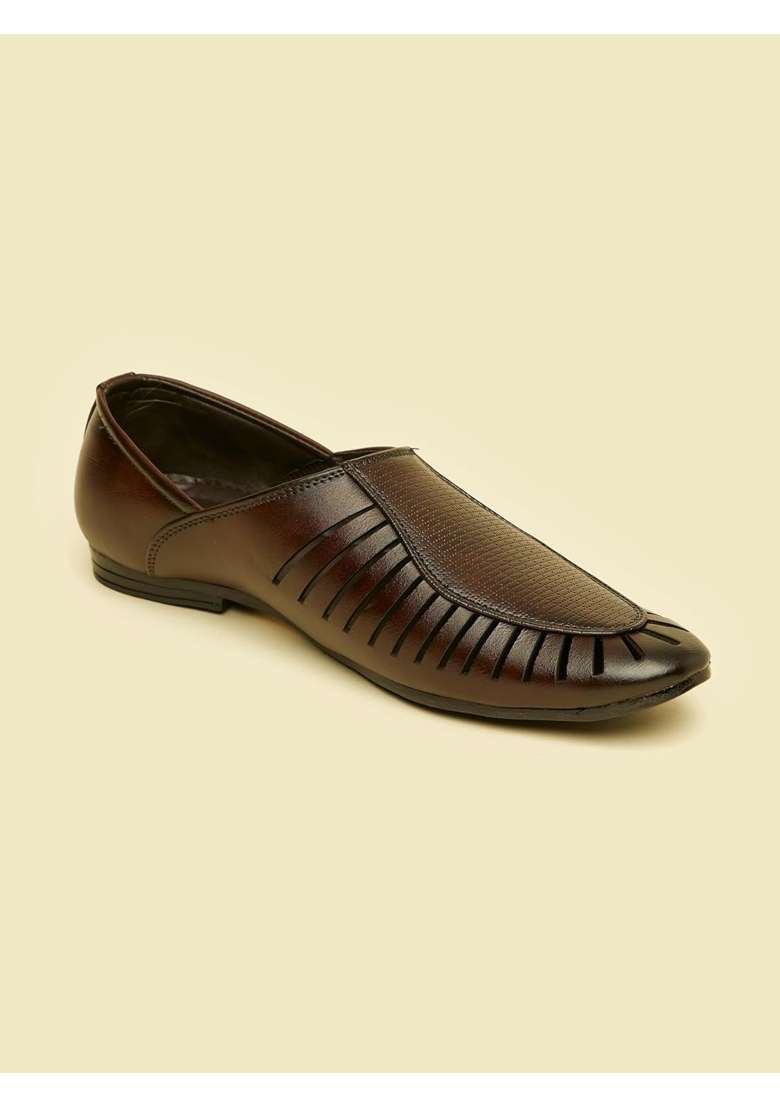Manyavar Brown Mens Loafers Style Self Design Shoes Ethnic Juttis and Mojaris - Indya