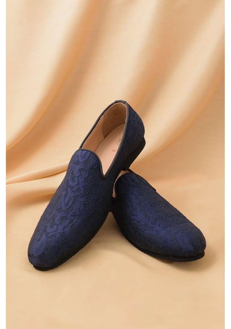Manyavar Blue Loafers Self Texture Juti Mens Ethnic Jutti - Indya