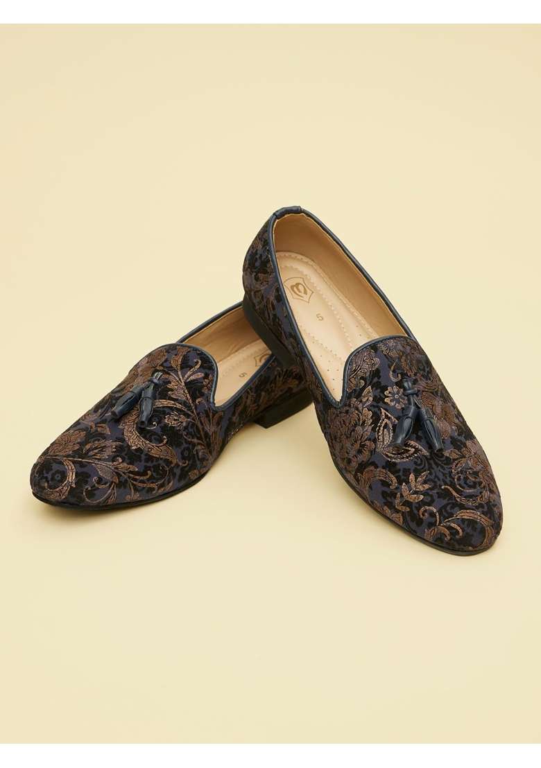 Manyavar Blue Jacquard Loafers Juti Mens Ethnic Jutti - Indya