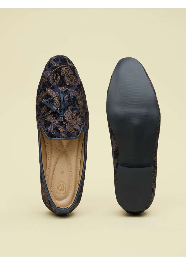 Manyavar Blue Jacquard Loafers Juti Mens Ethnic Jutti - Indya