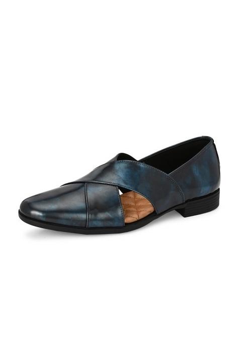 HITZ Mens Blue Patent Leather Ethnic Shoes