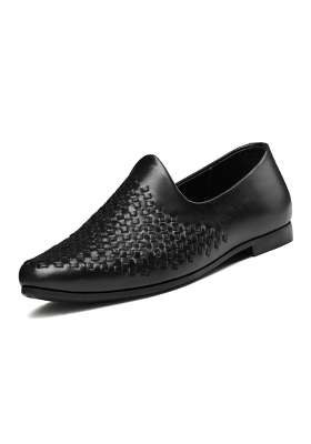 Louis Stitch Mens Jet Black Ethnic Weaved Textured Slip on Mojaris
