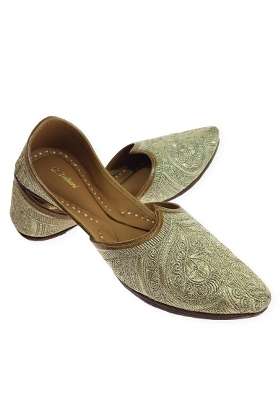 Fulkari Men Gold Embroidered Genuine Soft Leather Formal Jutis