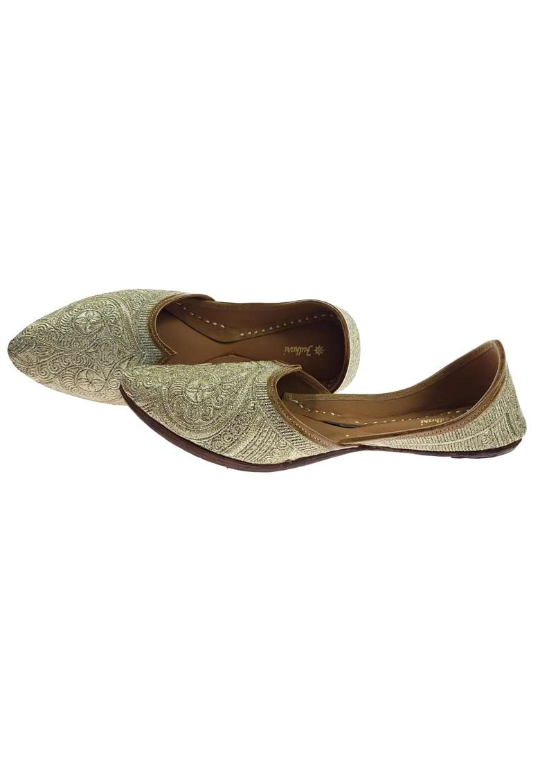 Fulkari Men Gold Embroidered Genuine Soft Leather Formal Jutis - Indya