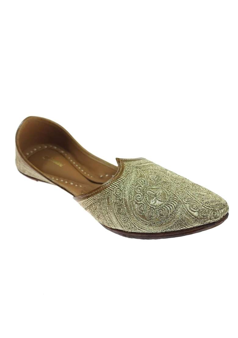 Fulkari Men Gold Embroidered Genuine Soft Leather Formal Jutis - Indya