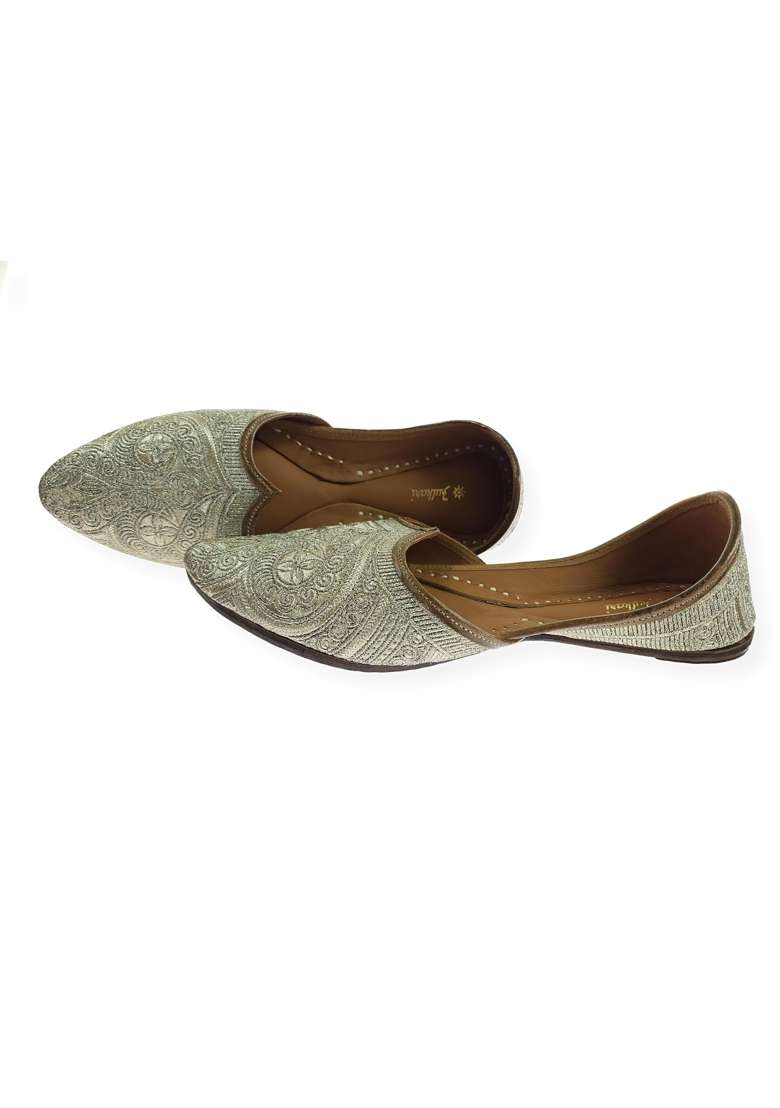 Fulkari Men Gold Embroidered Genuine Soft Leather Formal Jutis - Indya