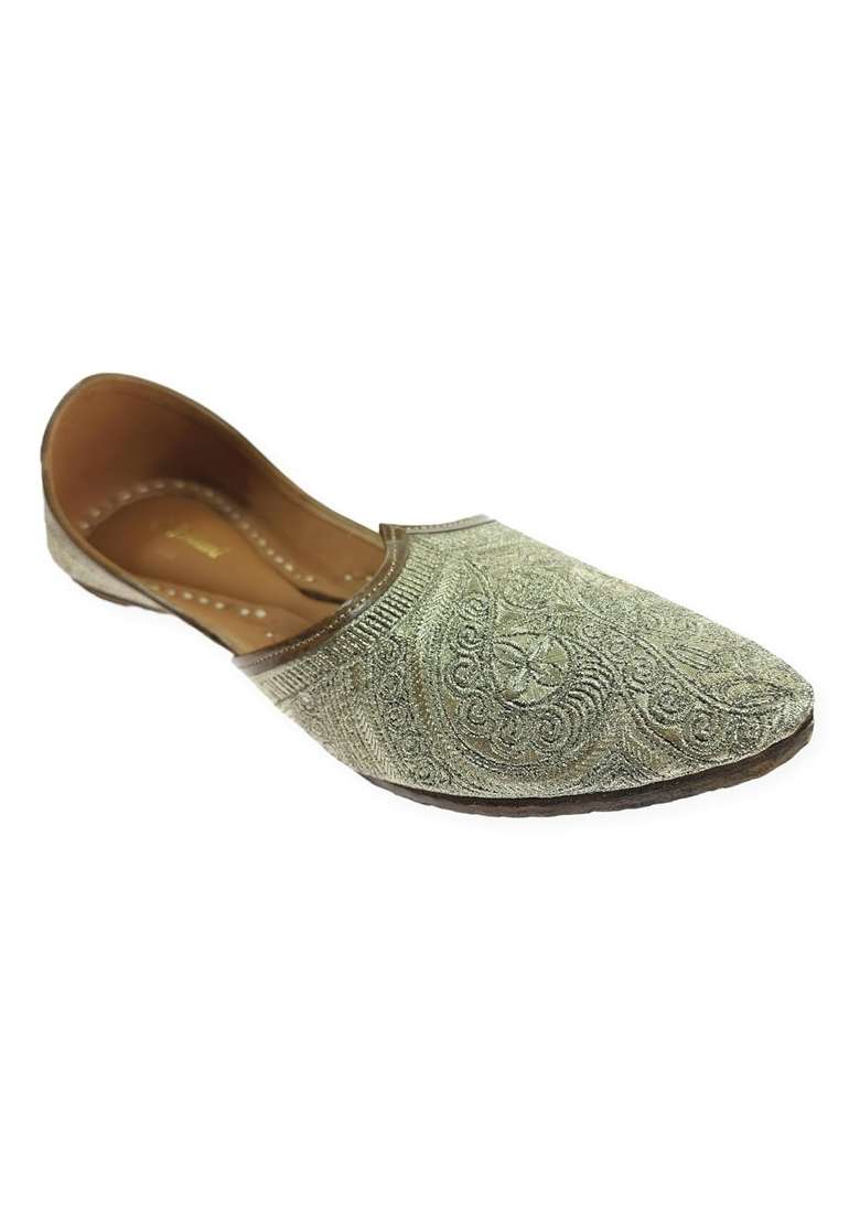Fulkari Men Gold Embroidered Genuine Soft Leather Formal Jutis - Indya