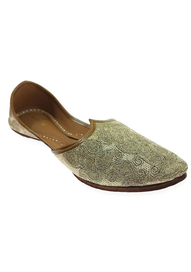 Fulkari Men Gold Genuine Soft Leather Formal Jutis Bite and Pinch Free Jutti - Indya