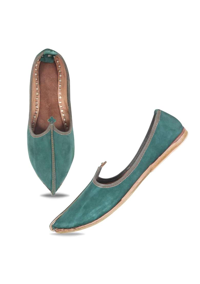 DFR Green Men Leather Suede Jutti Loafer Jodhpuri Juti - Indya