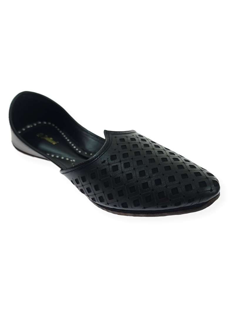 Fulkari Black Men Genuine Soft Leather Casual Jutis Bite and Pinch Free Jutti - Indya