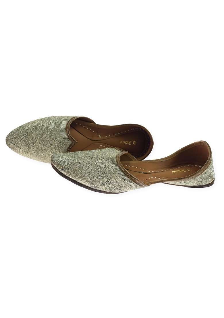 Fulkari Men Gold Zarri Embroidered Genuine Soft Leather Formal Jutis - Indya