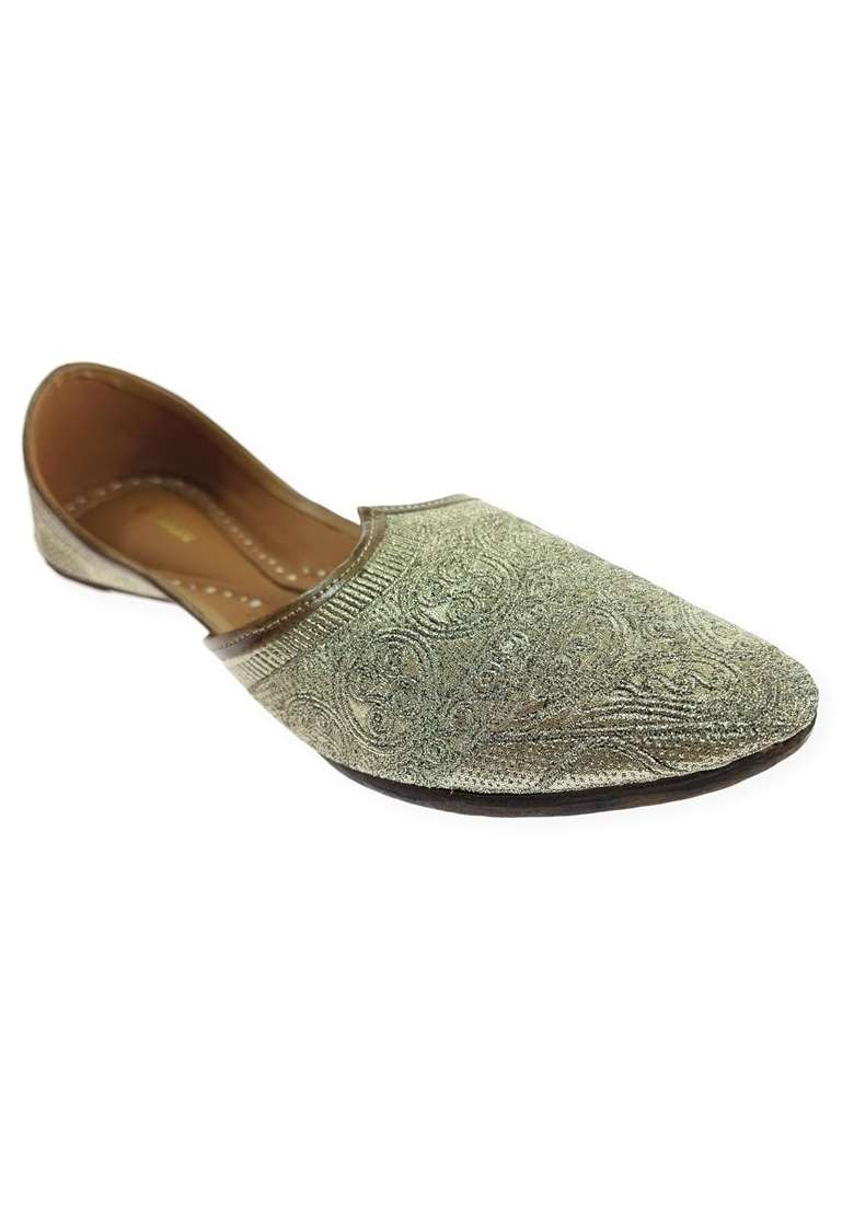 Fulkari Men Gold Zarri Embroidered Genuine Soft Leather Formal Jutis - Indya