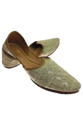 Fulkari Men Gold Genuine Soft Leather Formal Jutis Bite and Pinch Free Jutti