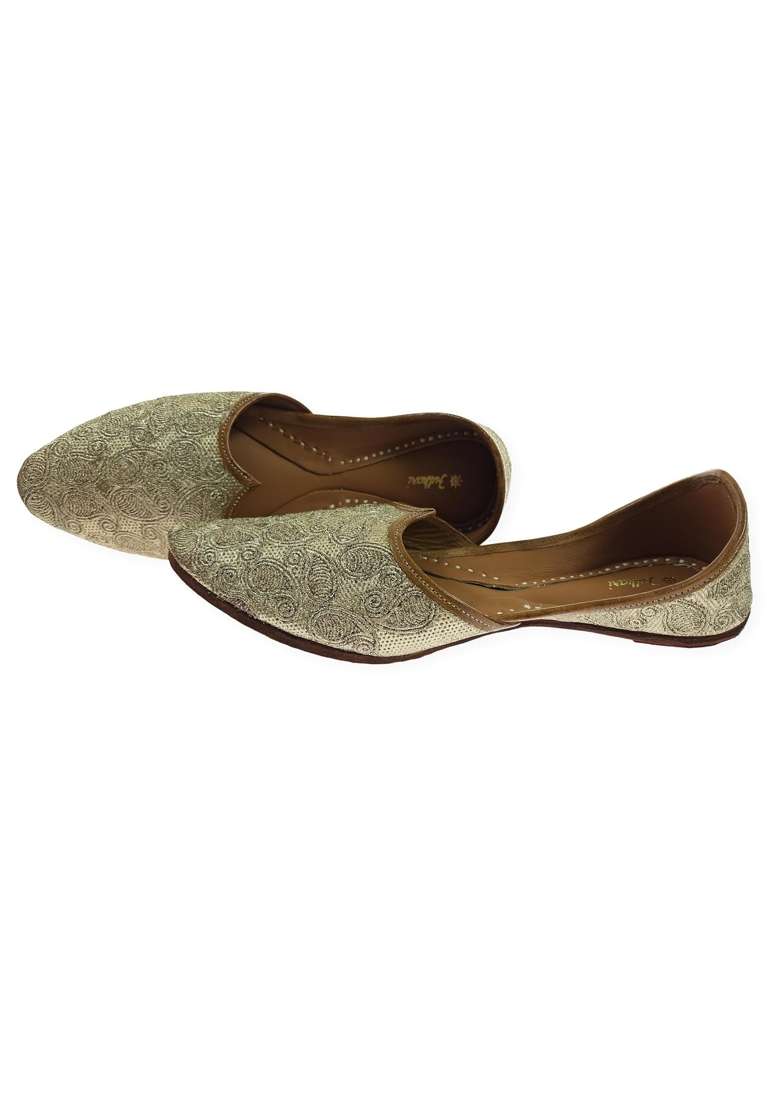 Fulkari Men Gold Genuine Soft Leather Formal Jutis Bite and Pinch Free Jutti - Indya