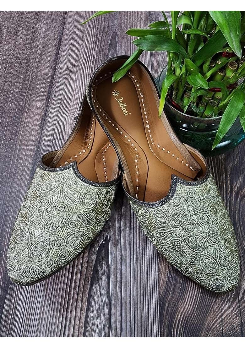 Fulkari Men Gold Genuine Soft Leather Formal Jutis Bite and Pinch Free Jutti - Indya