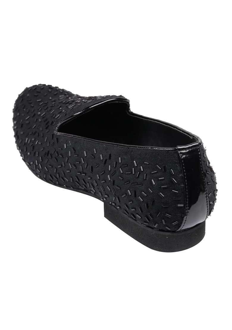 Tanny Shoes Mens Soft Touch Black Velvet Hand Embroidered Katdana Work Slip on Juttis and Mojaris for Bridal - Indya