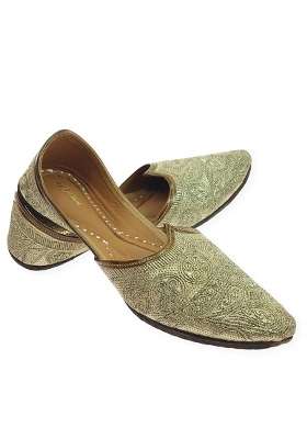 Fulkari Men Gold Zarri Embroidered Genuine Soft Leather Formal Jutis