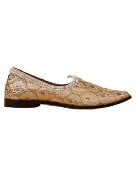 Tasva Ivory Brocade Embroidered Mojari Size XS
