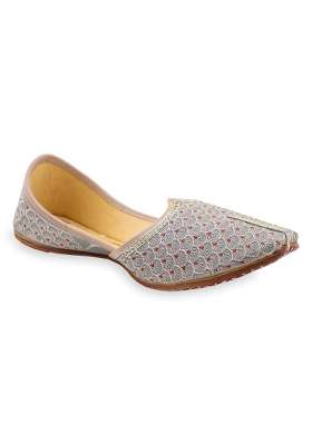 Korakari Grey Mens Traditional Leather Punjabi Jutti Comfortable Mojari for Men