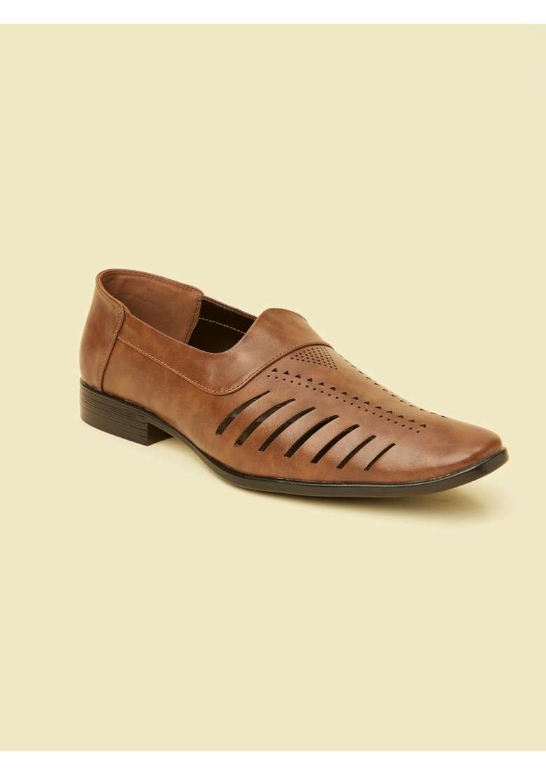 Manyavar Brown Mens Loafer Style Self Design Jutti Ethnic Juttis and Mojaris - Indya