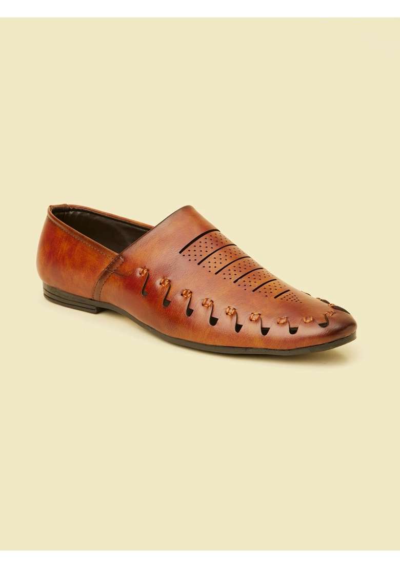 Manyavar Brown Mens Loafer Style Self Design Shoes Ethnic Juttis and Mojaris - Indya