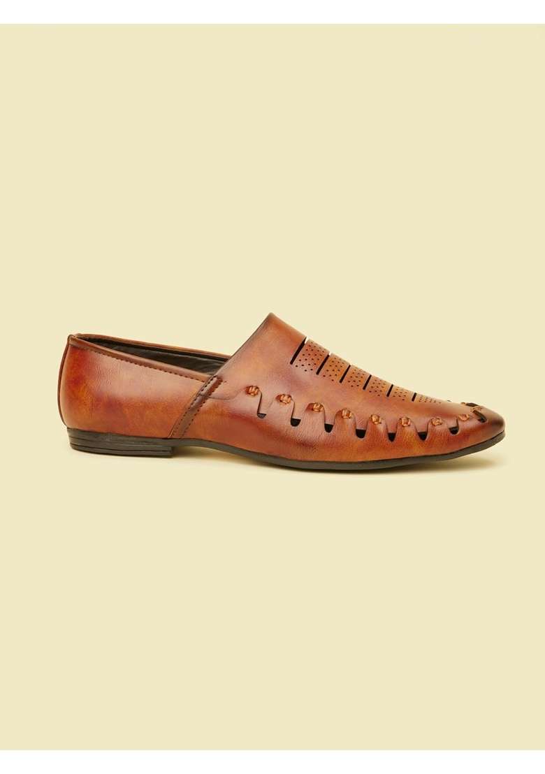 Manyavar Brown Mens Loafer Style Self Design Shoes Ethnic Juttis and Mojaris - Indya