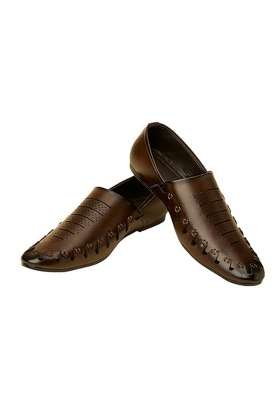 Manyavar Dark Brown Loafer Style Self Design Shoes Mens Ethnic Jutti