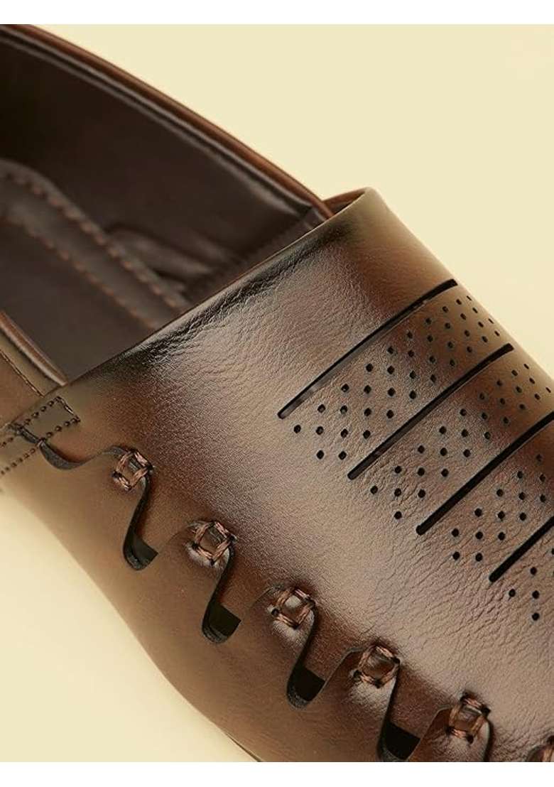 Manyavar Dark Brown Loafer Style Self Design Shoes Mens Ethnic Jutti - Indya