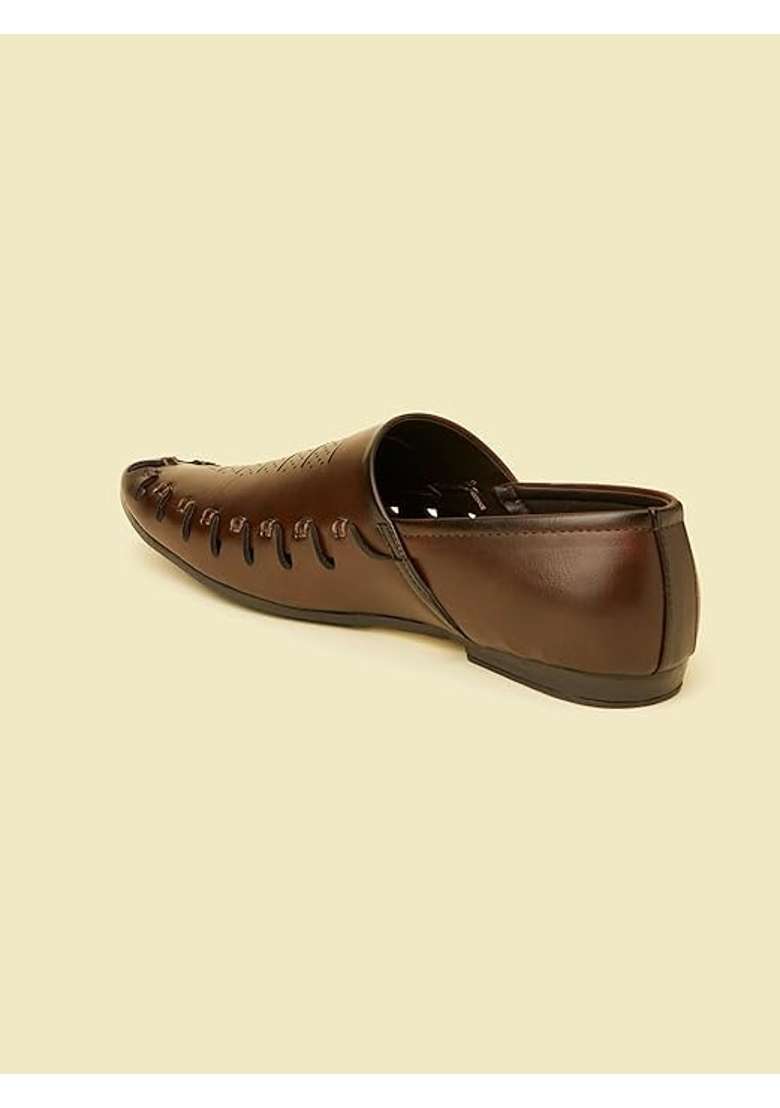 Manyavar Dark Brown Loafer Style Self Design Shoes Mens Ethnic Jutti - Indya