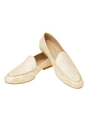 Manyavar Cream Mens Sequinned Jaal Patterned Jutti Ethnic Juttis and Mojaris