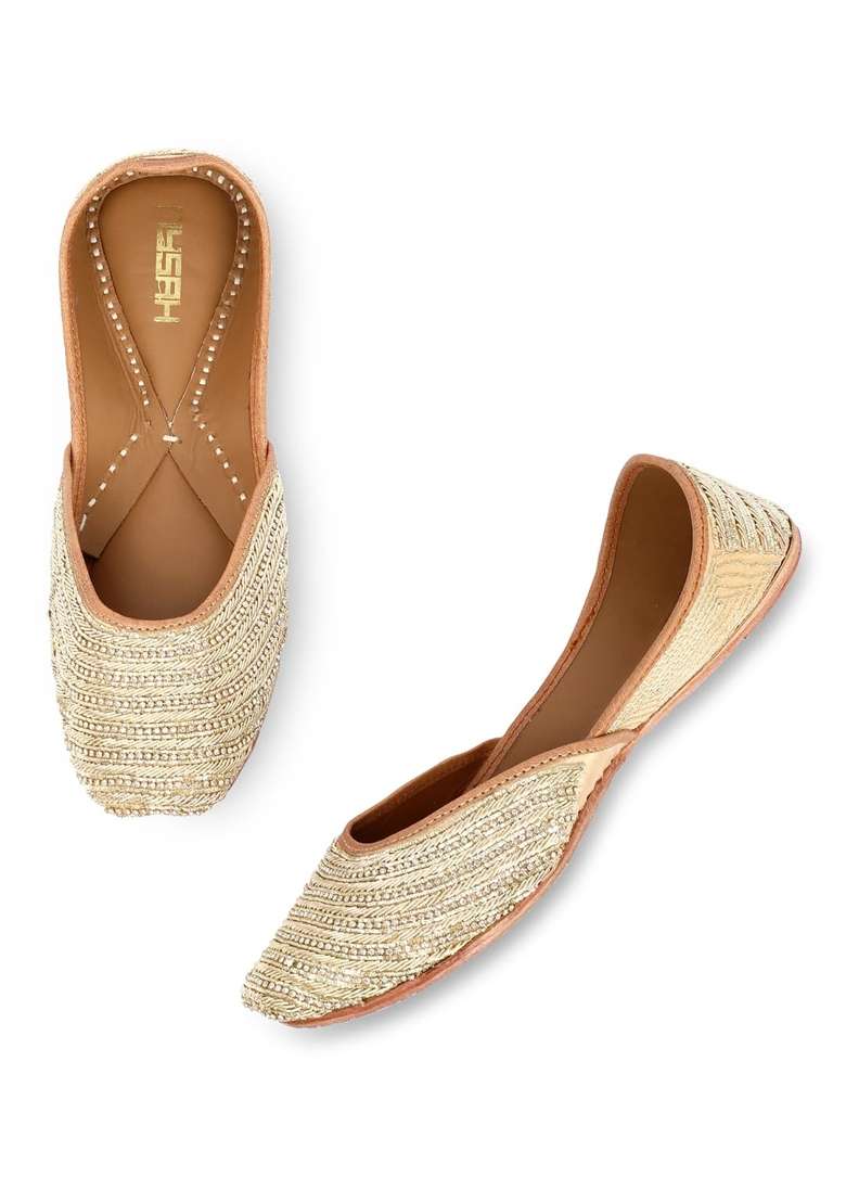 Nysah Ishq Juttis Handcrafted Gold Dabka Work Jewelled for Weddings and Festive Occasions - Indya