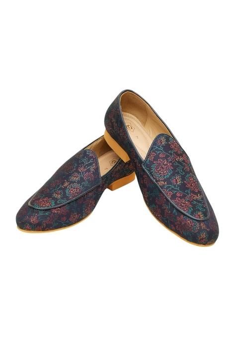 Manyavar Blue Mens Floral Patterned Jutti Ethnic Juttis and Mojaris