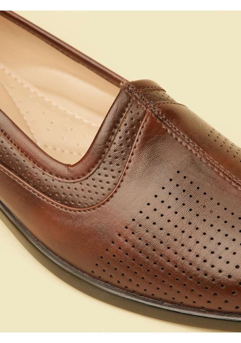 Manyavar Brown Mens Loafer Style Self Design Jutti Ethnic Juttis and Mojaris - Indya