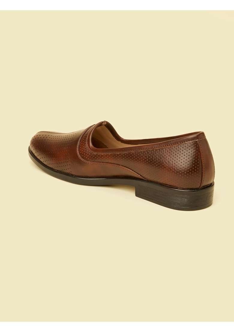 Manyavar Brown Mens Loafer Style Self Design Jutti Ethnic Juttis and Mojaris - Indya
