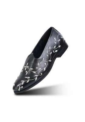 Monkstory Regal Floral Zardosi Mojari Black