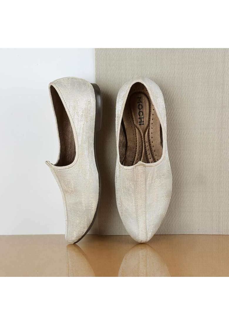 Mochi Beige Men Fabric Ethnic Mojaris with Slip on Closure and TPR Sole Perfect for Sdard Use - Indya