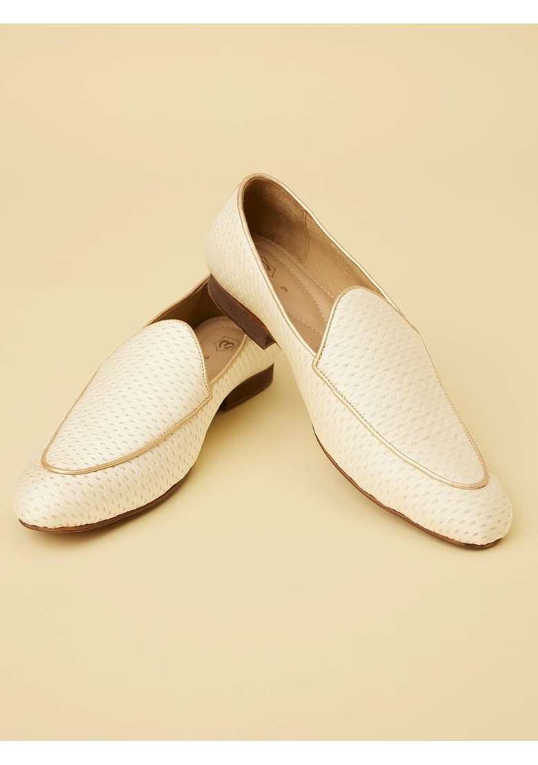 Manyavar Cream Jacquard Loafers Juti Mens Ethnic Jutti - Indya