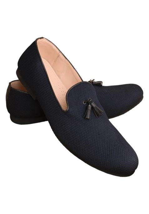 Manyavar Blue Loafers Self Texture Juti Mens Ethnic Jutti