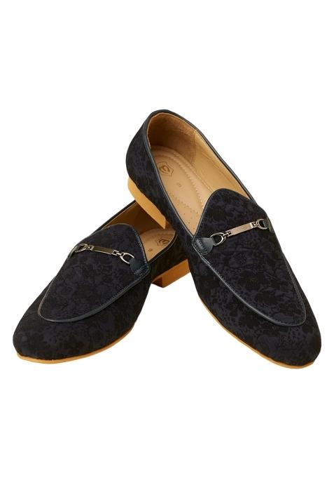 Manyavar Blue Jacquard Loafers Juti Mens Ethnic Jutti