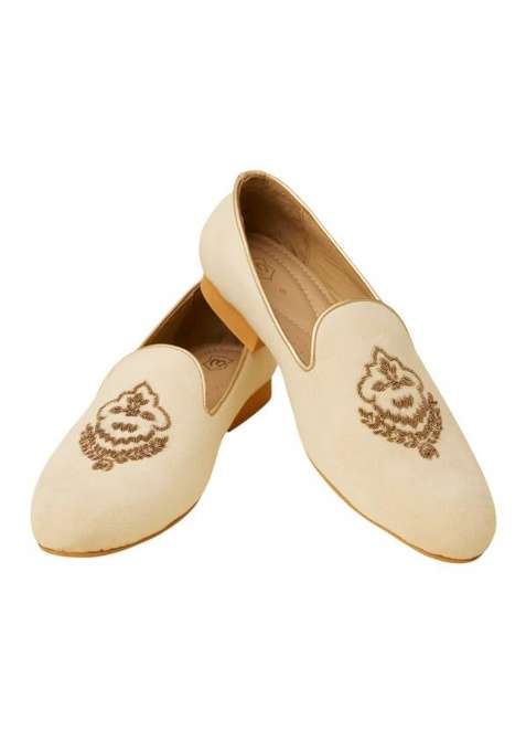 Manyavar Beige Hand Embroidery Loafers Juti Mens Ethnic Jutti