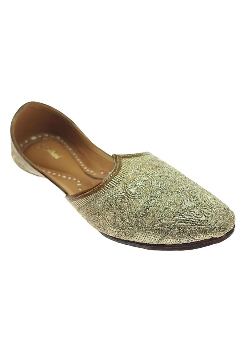 Fulkari Men Gold Zarri Embroidered Genuine Soft Leather Formal Jutis - Indya