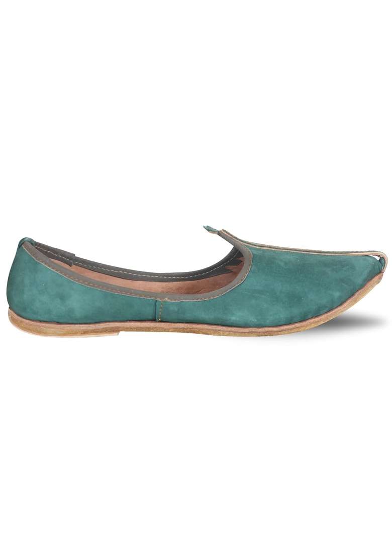 DFR Green Men Leather Suede Jutti Loafer Jodhpuri Juti - Indya