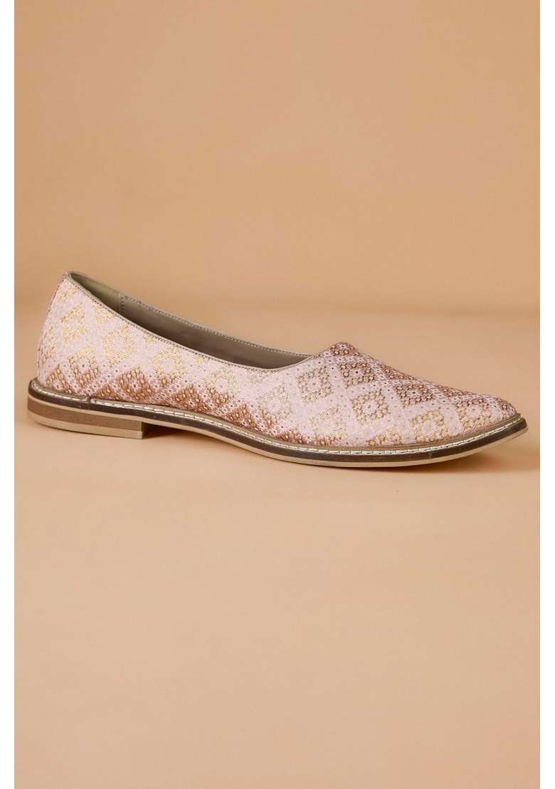 Tasva Pink Blush Brocade Mojari - Indya