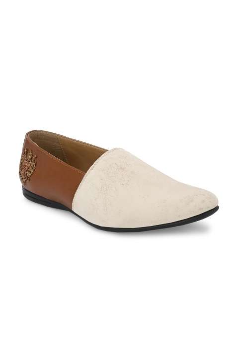 San Frissco Beige Mens Loafers Monk Shoes with Buckle Detail Casual Slip on Ethnic Mojaris Soft Cushioned
