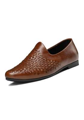 Louis Stitch Mens Russet Tan Ethnic Weaved Textured Slip on Mojaris